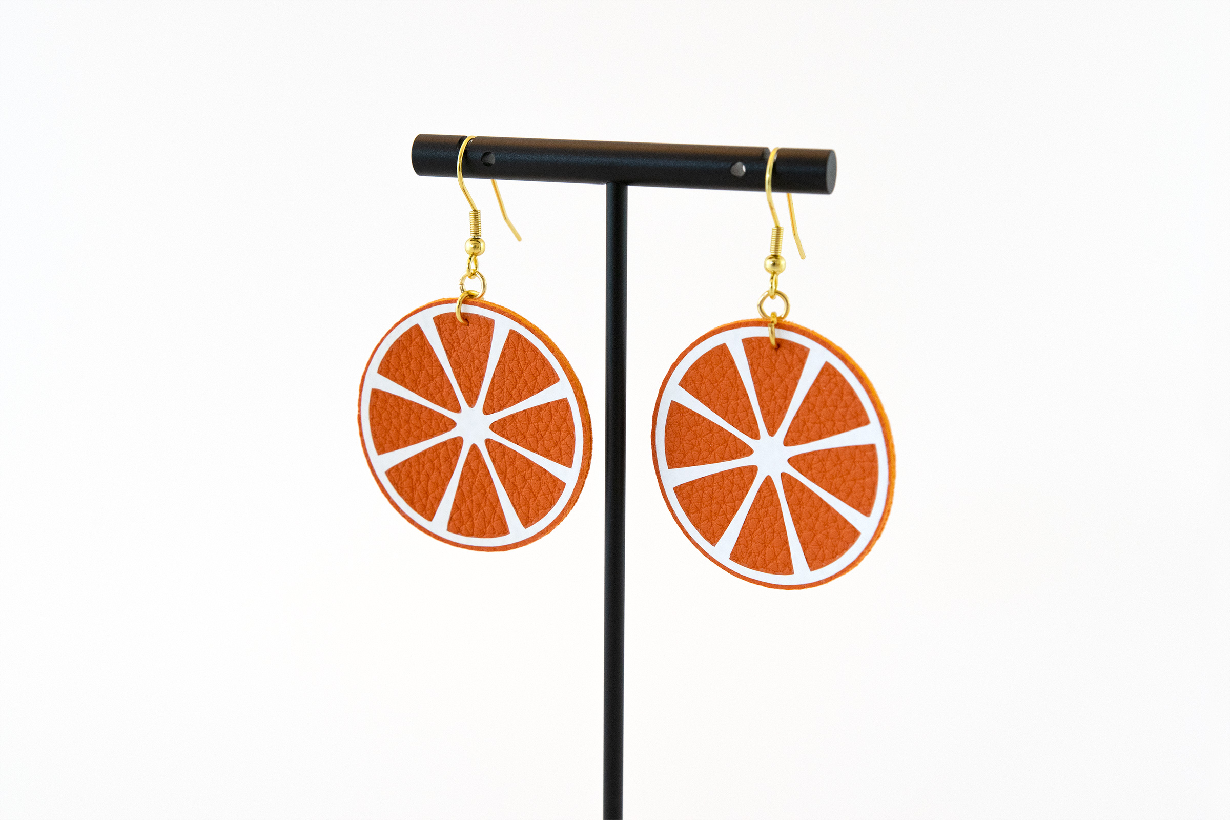 Orange citrus earrings - front view