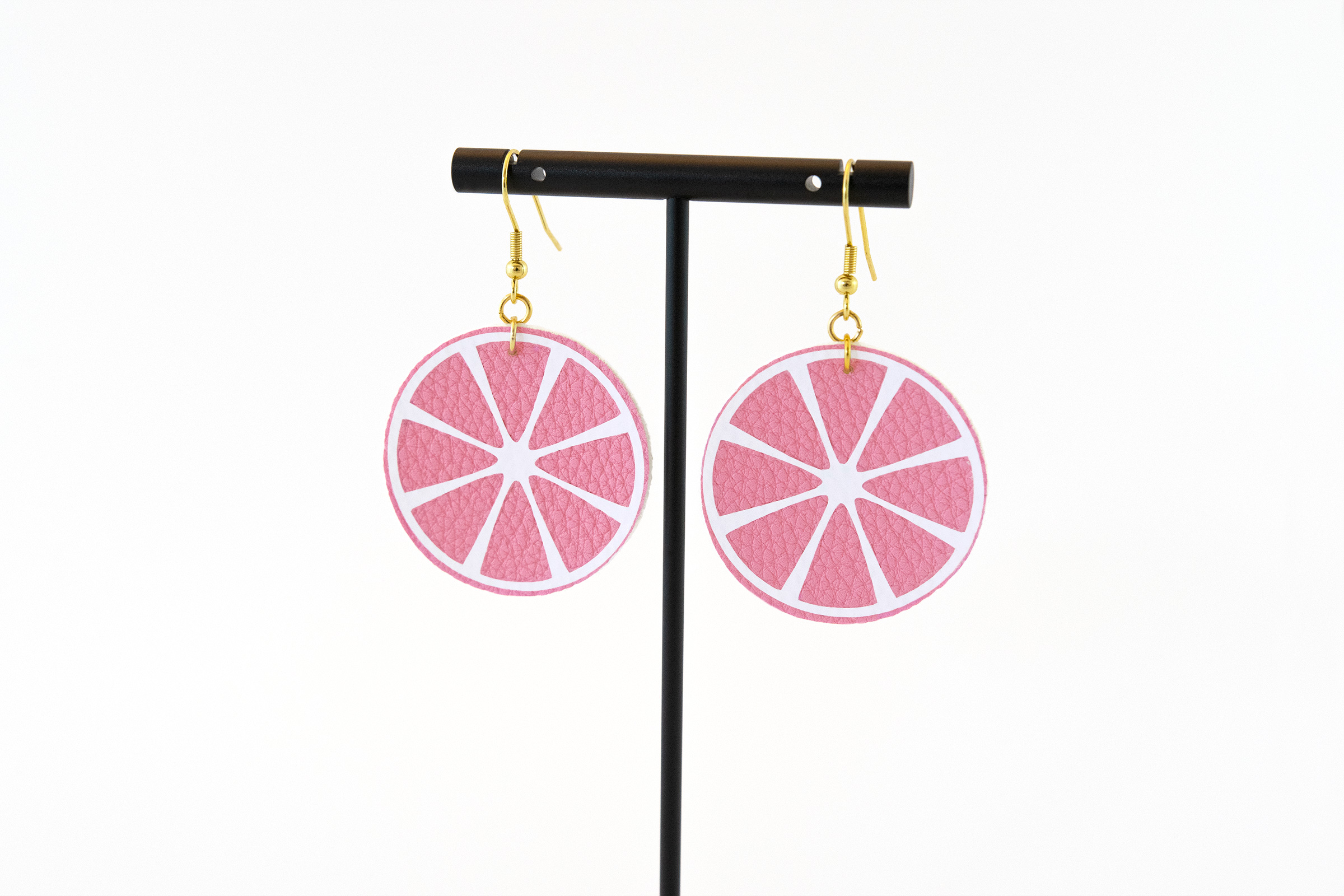 Pink lemonade citrus earrings - front view